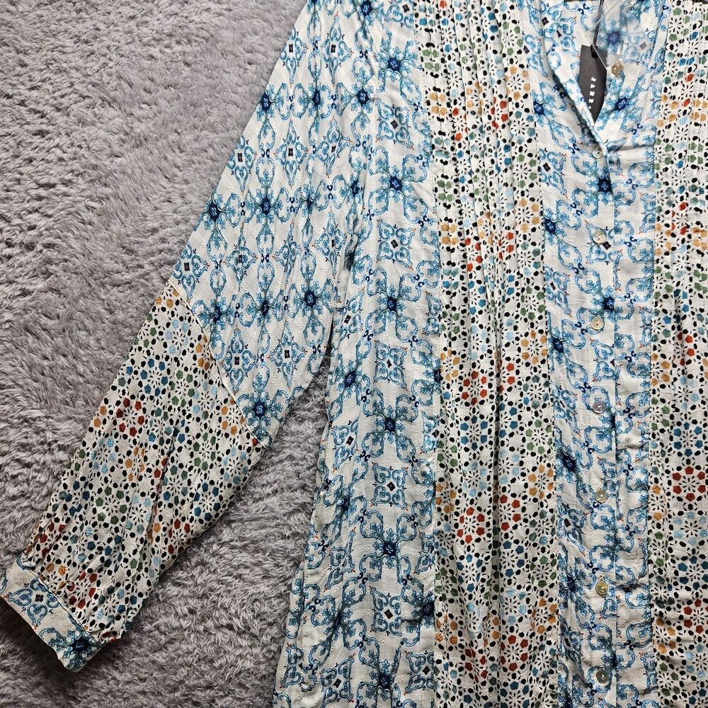 Jane Delancey Womens Patchwork Button Up Shirts Size Medium Colorful Lightweight - Picture 4 of 11